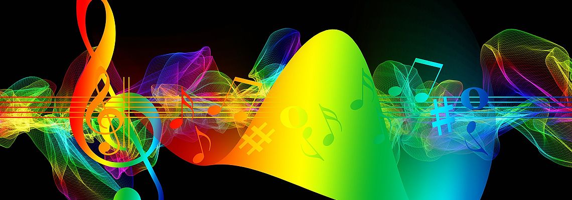 Musizieren - Abstrakte Musikdartsellung auf schwarzem Grund